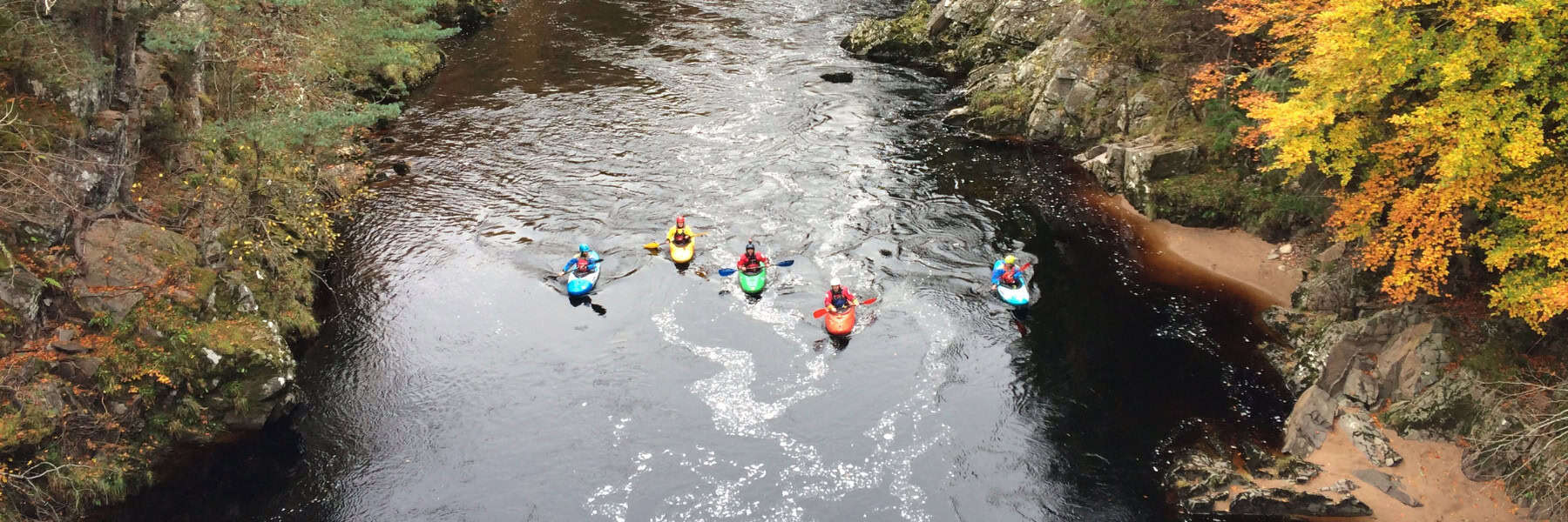 Arial view of paddlers on a river